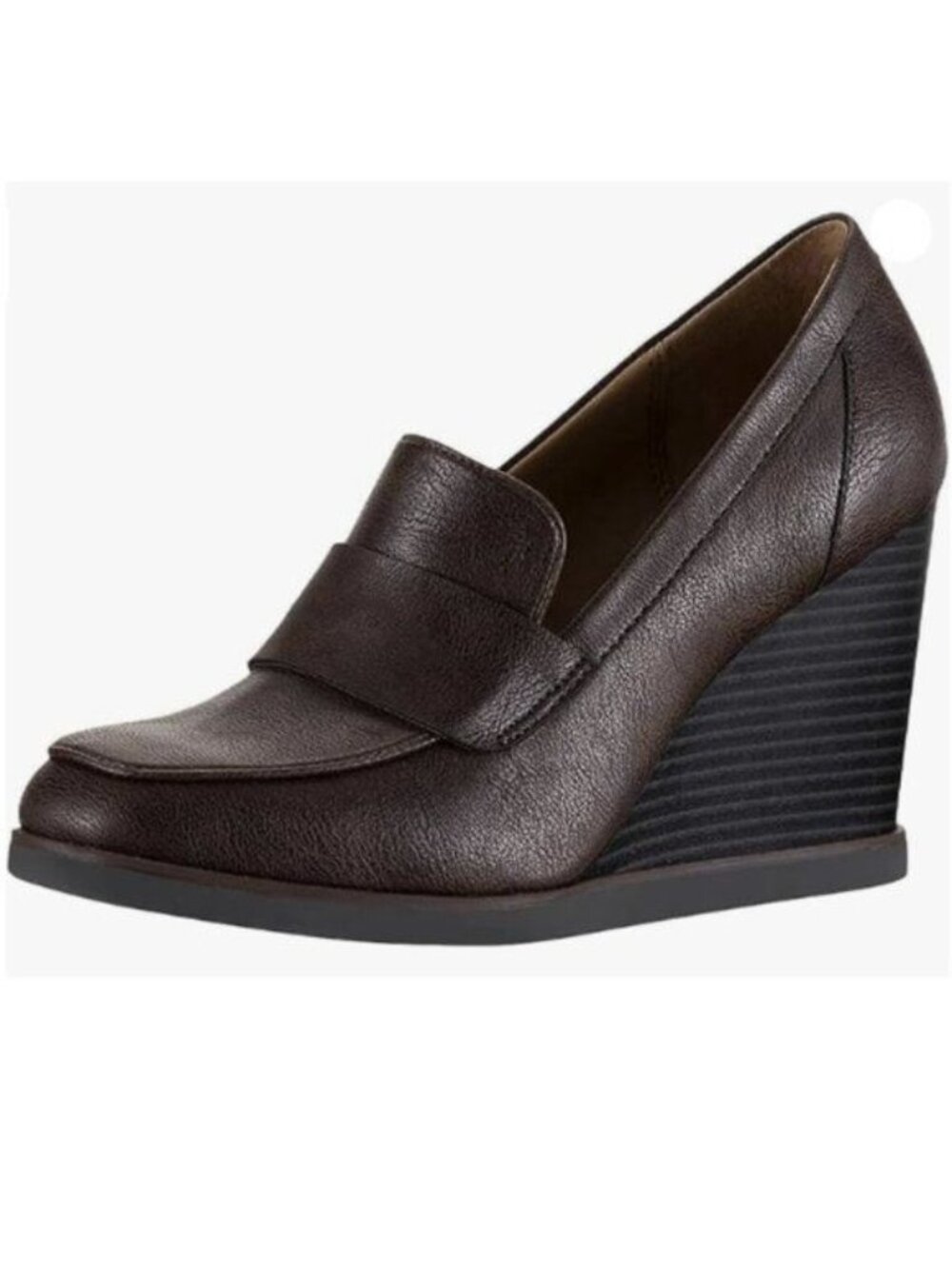 YDN Women  Strappy Pumps Square Closed Toe Slip On Loafers Wedge High Heel Brown